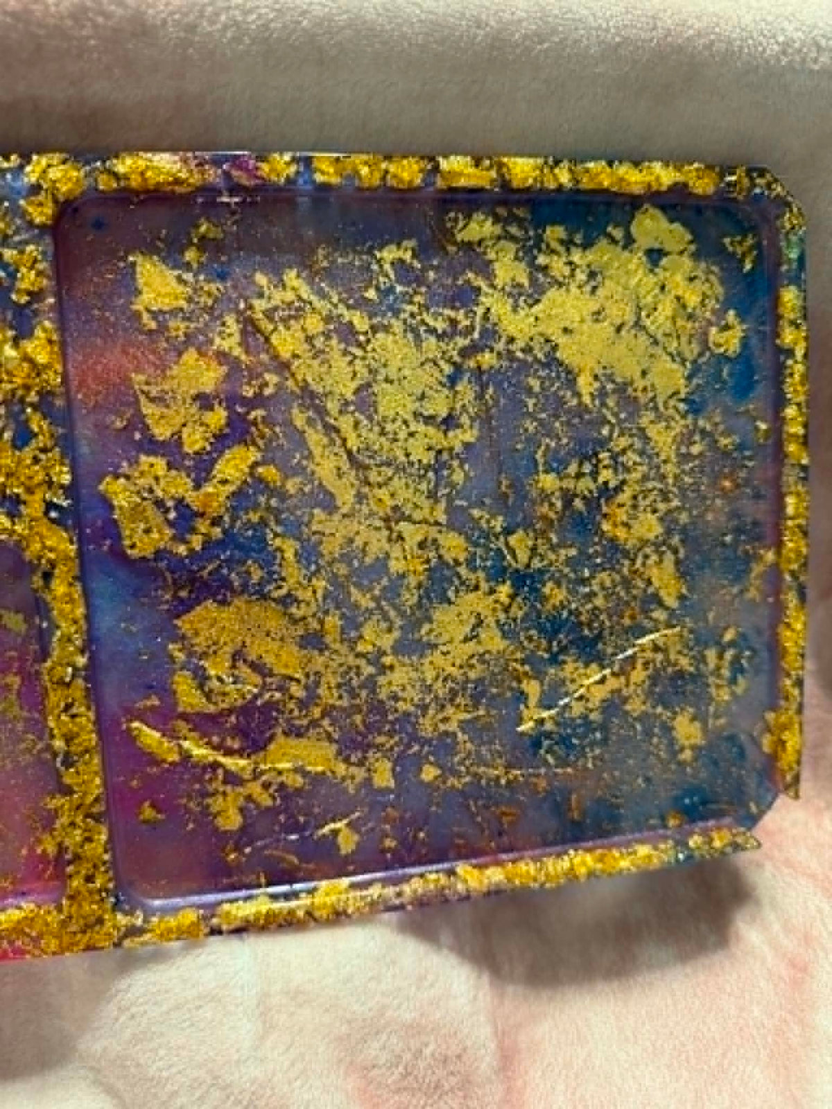 Galaxy Dirty Pour Resin Rolling Tray with Gold Foil & Cannabis Leaf