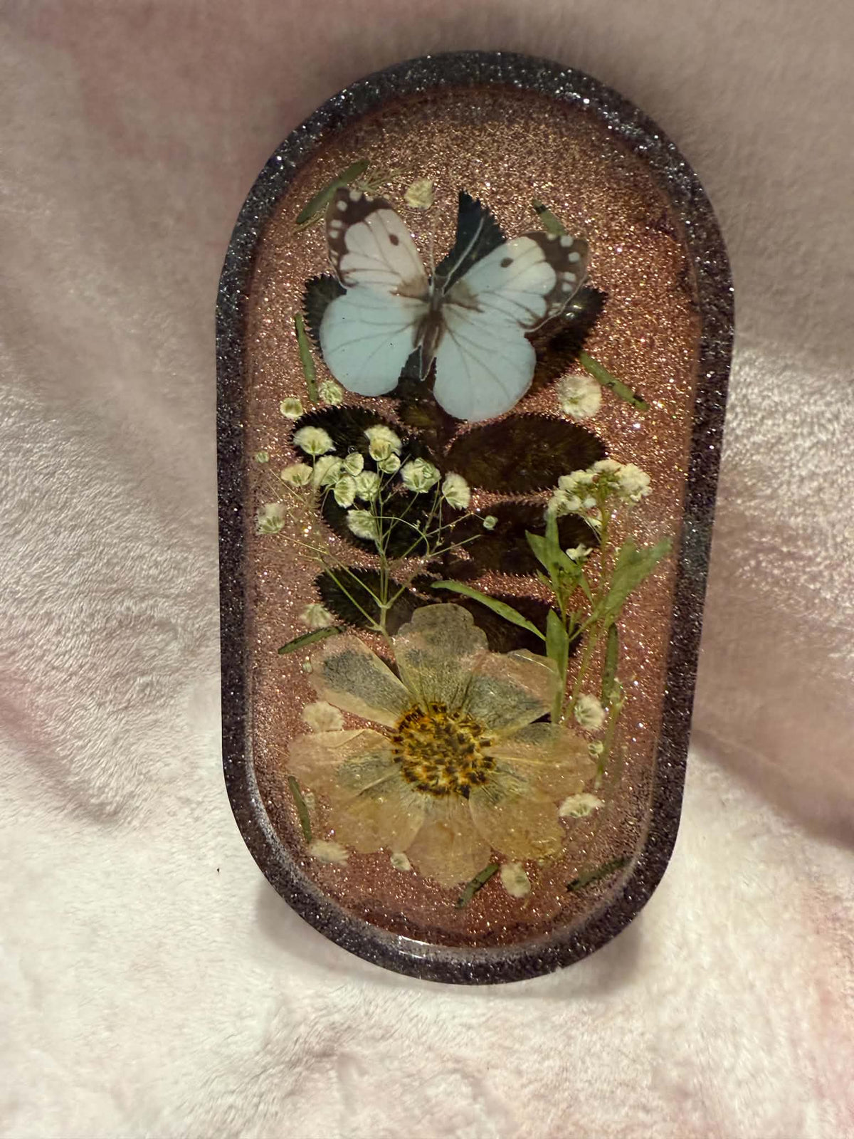 Black & White Butterfly Botanical Trinket Tray