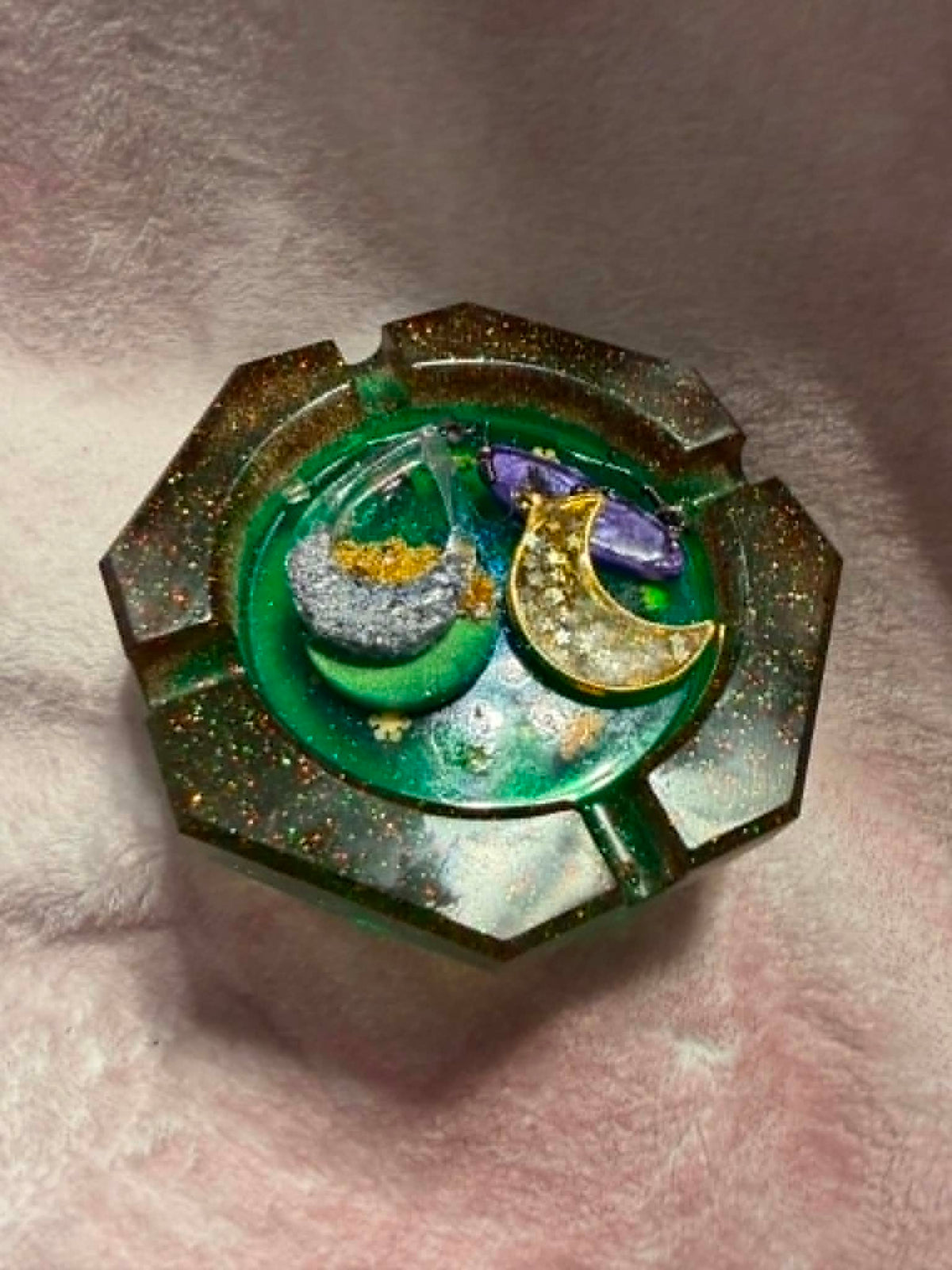 Festive Green & Blue Snowflake Octagonal Ashtray