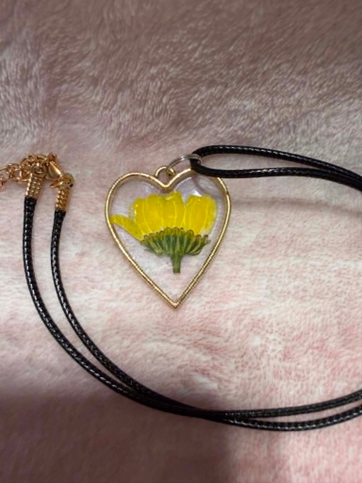 Yellow Buttercup Heart Pendant Necklace